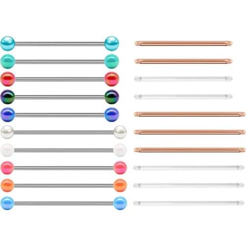 14G 10Pcs Surgical Steel Industrial Barbell Ear Piercing 35mm 3/8 Inch & 38mm 1 1/2 Inch Industrial Piercing Bar for Women Men