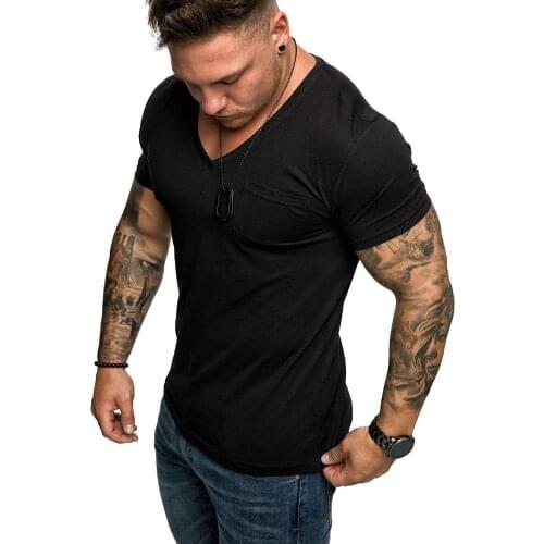Breathable Slims Polos Shirts Casual Men Solid Color Short Sleeve V Neck Slims Fit Fitness T-Shirt Sweatshirt Blouse Top
