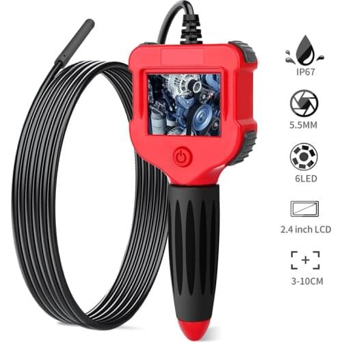 Hand-Held LCD Endoscope Camera Digital Inspection Camera 2.4 inch Video Borescope 720P HD with 6 LED 5.5mm Probe With AA battery