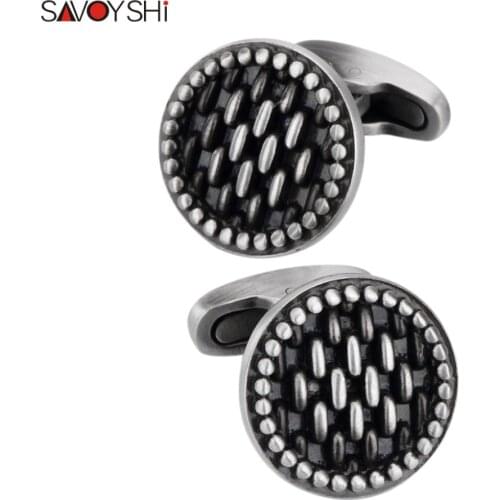 SAVOYSHI Newest Shirt Cufflinks for Mens Gift High quality Black Round Vintage Cuff links Brand Cuff Accessories