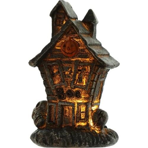 Horror Halloween Skull Haunted House With Light Pumpkin Haunted House Small House Home Decoration Halloween Decoration Props
