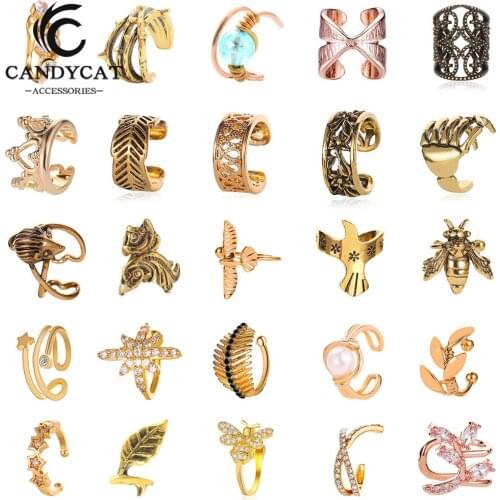 Korean Ear Clip No-Pierced Zircon Ear Cuff for Women Jewelry Gold Color Leaves Pearl Charm Clip on Earrings New Years Gift
