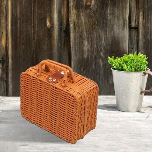 Vintage Rattan Woven Storage Case Handmade Travel Picnic Woven Luggage Box for Wardrobe Desktop Organizing Container Basket