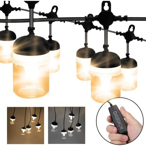 Waterproof Patio LED String Lights 15M 15 Bulbs Dimmable Timer Controller 110-220V Outdoor Hanging Lights for Christmas Wedding