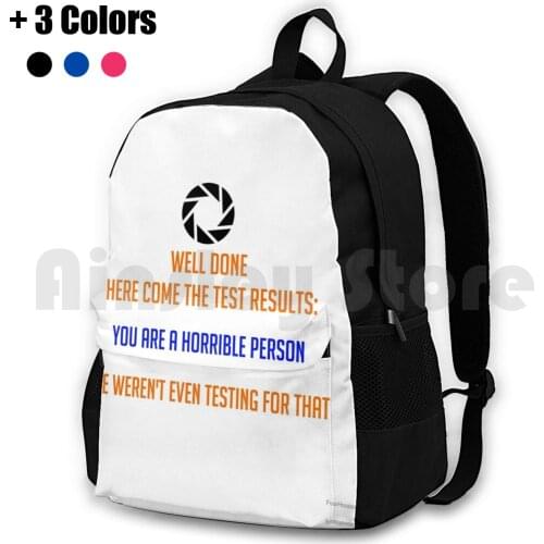 Portal-Not Even Testing Outdoor Hiking Backpack Waterproof Camping Travel Portal Portal 2 Glados Chell Valve Steam Meme Funny