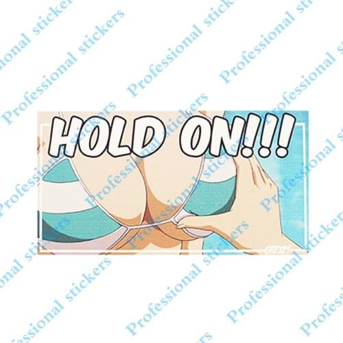 Funny 13cm x 6.9cm Hold on! Anime Boobs Slap Sticker Cartoon Car Bumper Decal Funny Car Stickers Waterproof Car Decoration