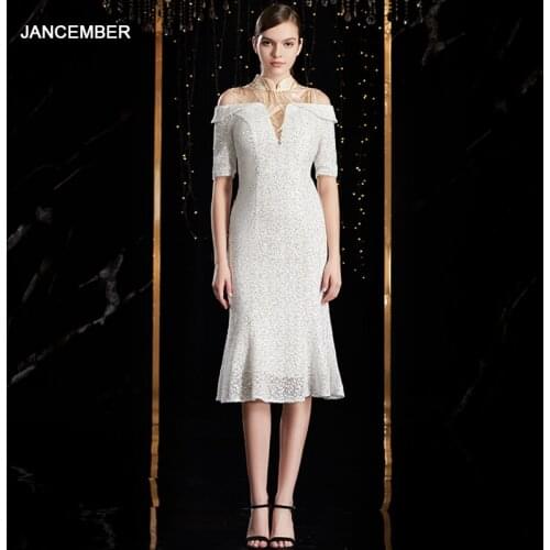 J9028 jancember cheap mermaid evening dress summer high neck sequin beading sexy tayeur evening robe de soiree longue paillette