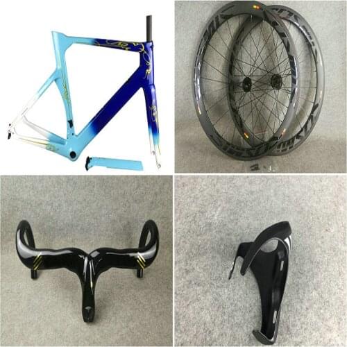 Gold Logo Concept Carbon Bike Road Frame Glossy V3RS C64 Road frame + BOB 50mm Carbon wheelset Handlebar Bottle Cages