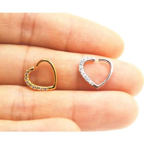 10pcs/lot Free Shipping Silver/Gold Punk Open Hoop Heart Shape Nose Ring Earring Diath/Helix/Cartliage Body Piercing 16g~1.2mm