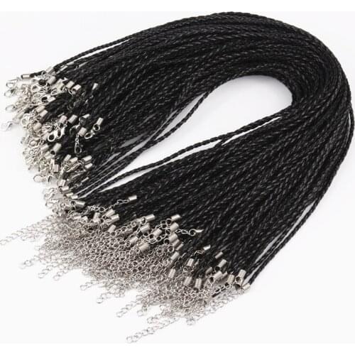 100PCS/Lot 3MM Manual Making Findings 18" Black Braided Leather Necklace Cord For DIY Craft Jewelry