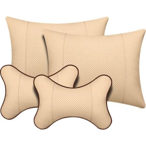 2 + 2PCS / Set Brand Car Neck Pillow Auto Head Rest Support Cushion & Lumbar Support Breathable Leather Neck Rest Head Restraint