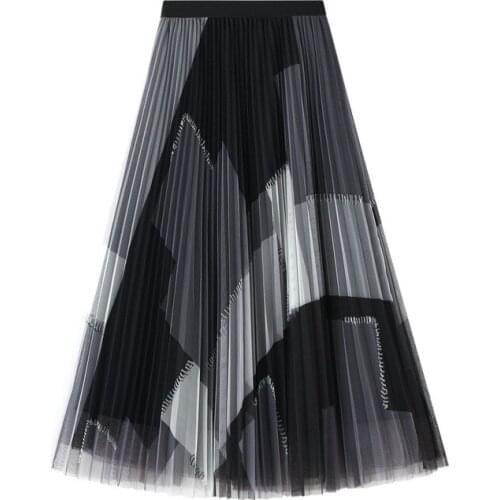 2021 Fashion Women Skirt Plaid Print High Waist Tulle Skirt Travelling Dating Party Vacation Shopping Long Pleated Skirt