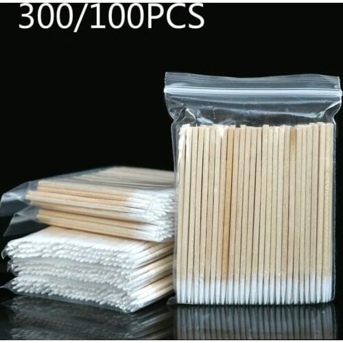300pc Disposable Cotton Swab Lint Free Micro Brushes Wood Cotton Buds Swabs Ear Clean Stick Eyelash Extension Glue Removing Tool