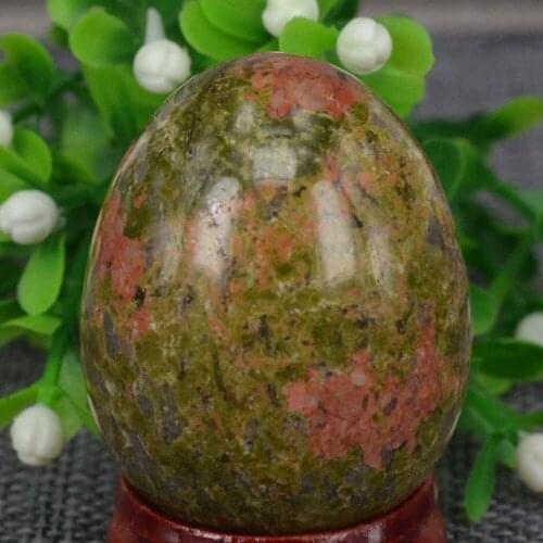 34x44MM Natural Gemstone Unakite Sphere Egg Healing Reiki Crafts Stone Massage Finger Exercise