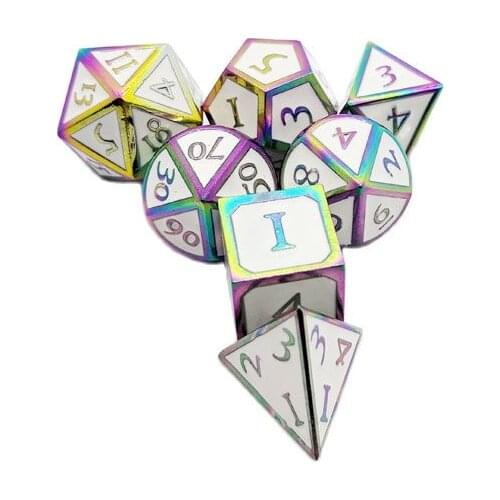 7pcs/set of Colorful Dice Set Anti-drop Frame Metal Zinc Alloy Multi-faceted Game Dice Set TRPG Board GameHot Sale