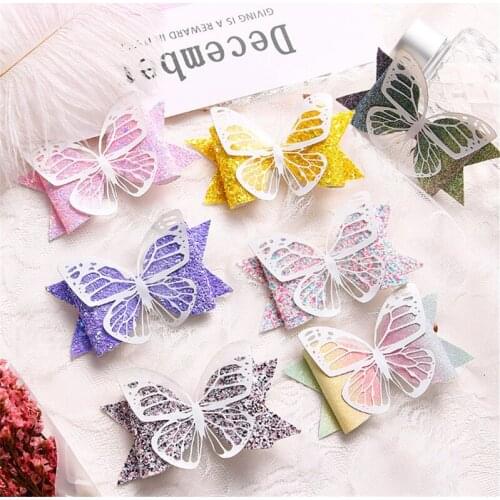 7pcs/lot Glitter Chic Hollow Out Butterfly Snap Hair Clips Super Adorable Bowknot Duckbill Hair Clip Cute Girls Hair Accessories