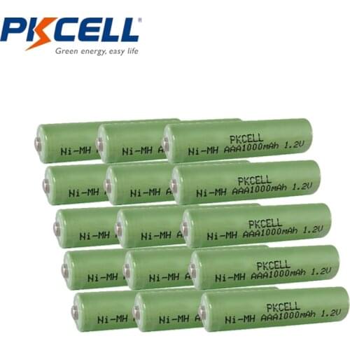 15pcs PKCELL 1.2V nimh aaa rechargeable battery 3A indurstry batteries button top head for flashlight Light stick