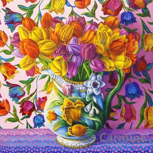 Flower DIY 5D Diamond Painting Tulip Cross Stitch Embroidery Mosaic Picture Wall Sticker Full Round&Square Drill Home Decoration