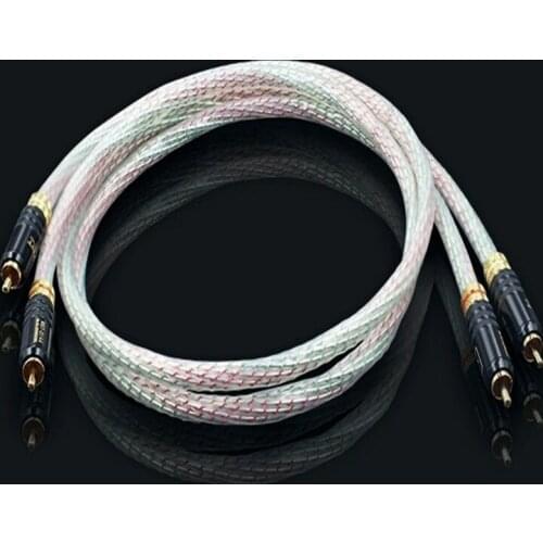 Pair Audiophile Valhalla 8 Core 16awg Silver RCA Gold-Plated Plug HiFi Audio Cable for Amplifier CD Player