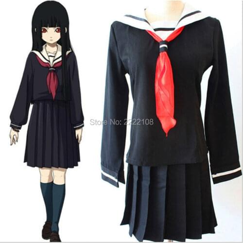 Free Shipping Hell Girl Cosplay Costume Enma ai Sailor Student Anime Korean Japanese Sailor School Uniform Cosplay Costume Black