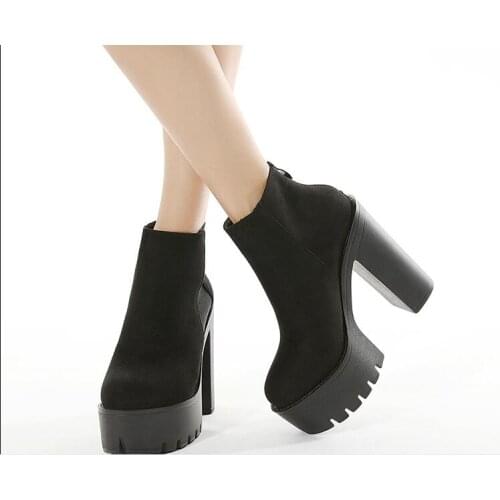 Sexy Black Women elastic fabric Boots High Heels Boots Fashion Round head Ankle Boots High Heels Platform Womens Dance Boots
