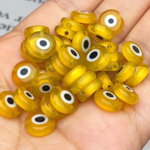 Yellow Evil Eye Lampwork Flat Round Millefiori Glazed Glass Beads for Jewelry Making 6/8/10mm DIY Bracelet Necklace Accessories