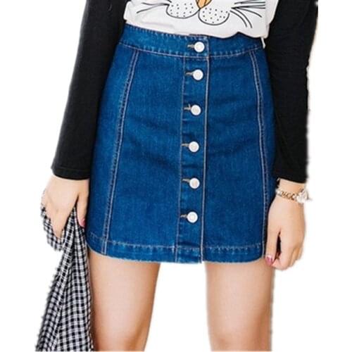 OLGITUM 2020 Fashion Women Vintage A-line Pencil Jeans Skirt Front Button High Waist Denim Skirt Female Ladies Jupe SK123
