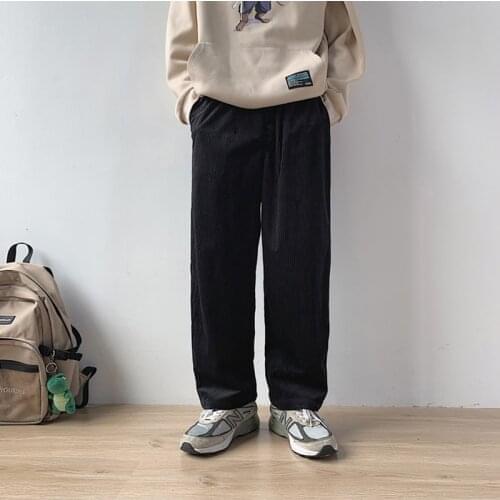Joggers Male Autumn Man Pants Corduroy Pants Mens Casual Elastic Waistband Loose Straight Pants Slacks for Men Corduroy Trousers
