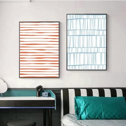 Geometric Abstract Line Canvas Painting Red Blue Wall Art Poster and Print Modern Minimalist Gallery Living Room Home Decor