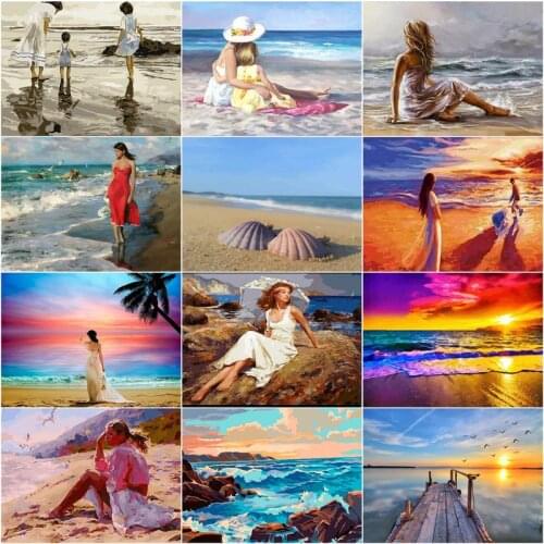 GATYZTORY DIY Painting By Number For Adults Kids Figure Seaside Woman On Canvas Pictures By Numbers Paintings Home Decor