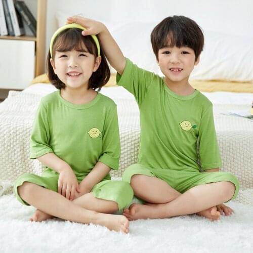 Summer Childrens Clothing Kids Baby Friut Solid Color Pajamas Girls Set Top Half Sleeves Boys Sleepwear Homesuit 3T 4T 7T 9T