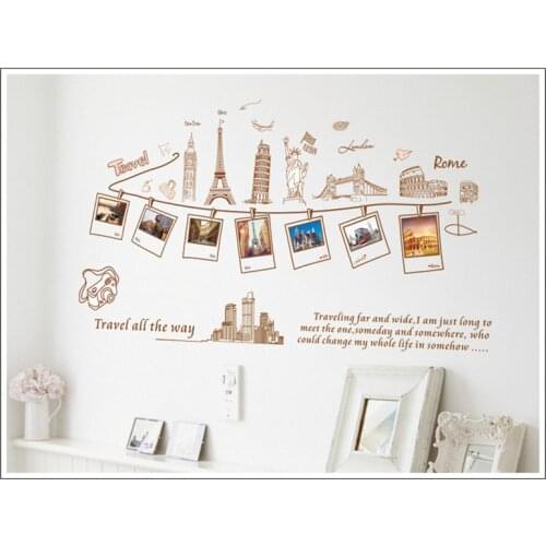 Creative DIY Travel All The Way London Roma Paris Buildings Gallery Photo Frame Wall Sticker Home Decor Removable PVC Wallpaper
