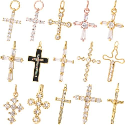 Cross Pendant Charms For Jewelry Making DIY Gold Plated Brass Zircon Earrings For Girls Accessories 2021 Trends Jewelry Pendant