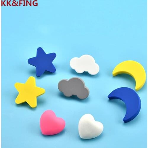 KK&FING Cute Star Moon Rubber Handle Knock-proof Drawer Cabinet Door Knob Childrens Room Wardrobe Desk Pulls Furniture Hardware