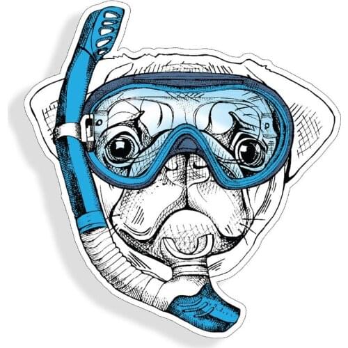 Pug cute sticker snorkel diving mask pet glasses laptop window bumper decal