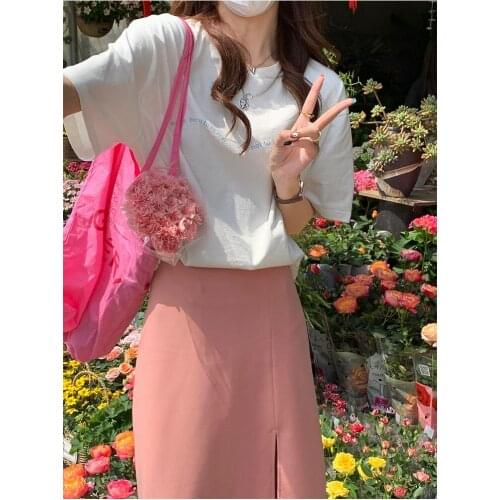 2021 Summer New Gentle Wind Pink Half-Length Long Skirt Feminine Sense Is Thin And High-Waisted Hot Girl Fried Street Skirt
