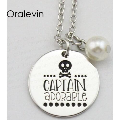 Fashion CAPTAIN ADORABLE Inspirational Hand Stamped Engraved Custom Pendant Female Necklace Fashion Jewelry,10Pcs/Lot, #LN2128