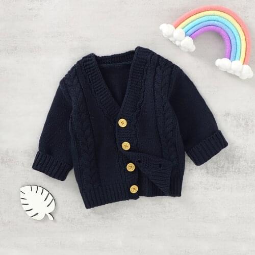 Autumn Outwear Toddlers Baby Boys Girls Solid Color V-neck Long Sleeve Single-breasted Knitted Sweater Cardigan Coat