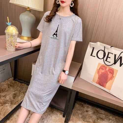 Wholesale Paris Steeple Short-sleeved Womens T-shirts Summer Trend Leisure Students Long Dresses Loose Girls' Tops