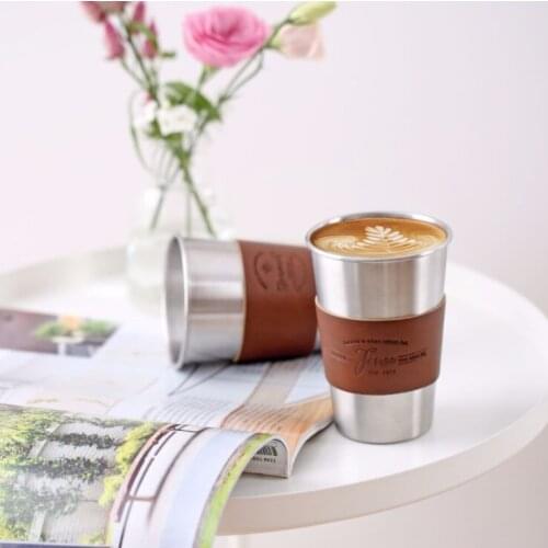 Original leather stainless steel insulated water cup Nordic creative juice cup food grade 304 cup