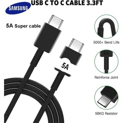 Original Samsung Note 10 Usb-C Cable 5A Fast Dual Type-C 1M Quick Charge Data Sync Line Cable For Galaxy S10 Plus A91 Note 10