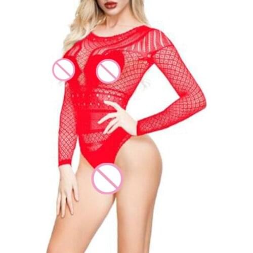 Long Sleeve Sleepwear Erotic Nightwear Porno Sexy Bodysuit Hot Sexi Catsuit Plus Size Women Lingerie Fishnet Teddy Sexy Costume