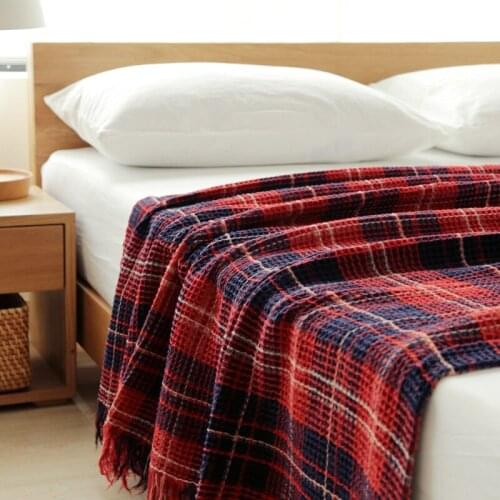 Summer deorative home textile waffle pattern Plaid100%cotton throw blanket tassel child air sofa office bedding toweling blanket