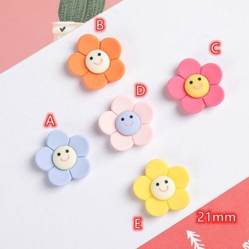 Sunflower Cabochons Flatback Flower Buttons 20pcs Cartoon Smile Sunflowers Embellishment for girl hear Accessories