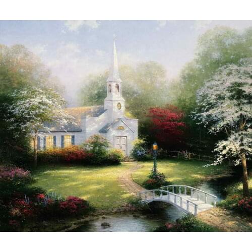 Hometown Chapel Thomas Kinkade HD Canvas Oil painting Print Living Room Bedroom Hotel Wall Picture Art Home Decoration