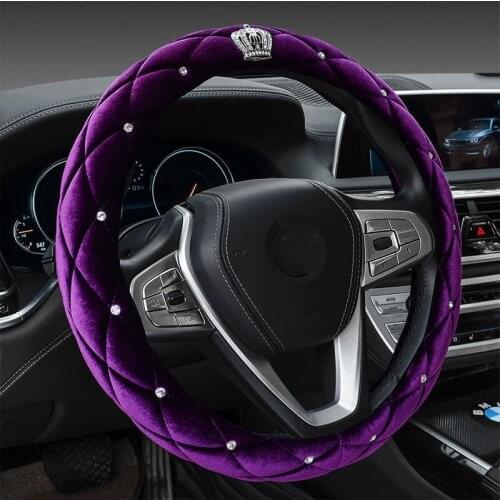 Luxury Crown Diamond Fashionable Plush Car Steering Wheel Cover 38CM Universal Interior Accessories Keep Warm For Car SUV