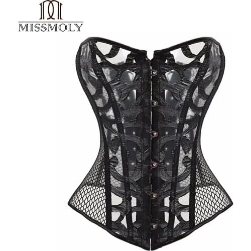 Miss Moly Sexy Steampunk Corset Hollow Out Lace shapewear 12 sprial steel bones Pulling Up Tops Plus Size tummy slimming sheath