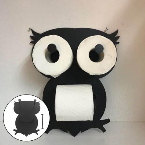 Household Toilet Paper Storage Rack Owl Shape Wall-mounted Black Metal Paper Towel Rack Bathroom Kitchen Decor Tissue Storage