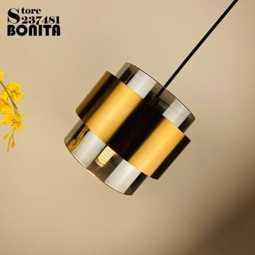 Light luxury style hanging lamp dining room Bedroom aisle copper pendant lamp led Simple creative bronze glass pendant light E27