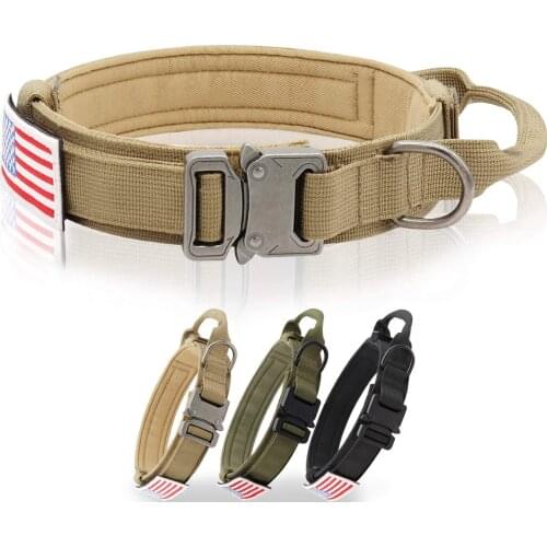 AmazingBuy Tactical Dog Collar Adjustable Military K9 Collar with Handle Heavy Duty Metal Buckle 1.5" Width Nylon Dog Collar